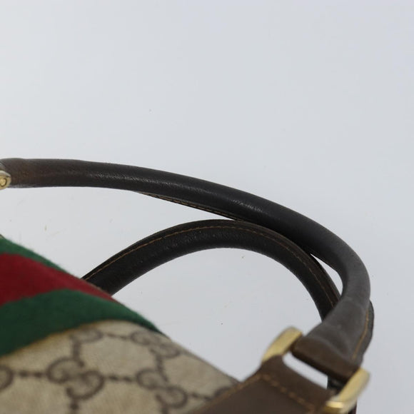 GUCCI GG Supreme Web Sherry Line Boston Bag PVC Beige Gold Auth 162989