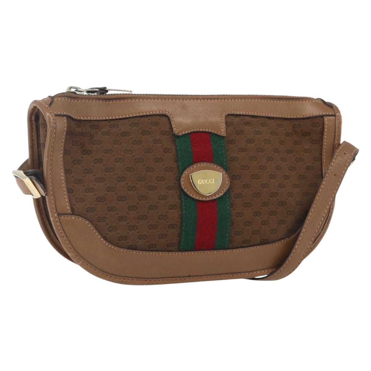 GUCCI Micro GG Canvas Web Sherry Line Shoulder Bag Brown Gold Red