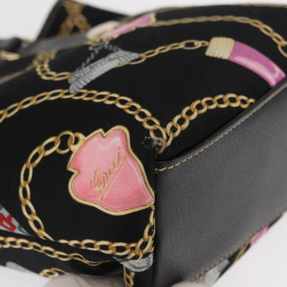 GUCCI Tote Bag Satin Black Gold 153361 Auth 162992
