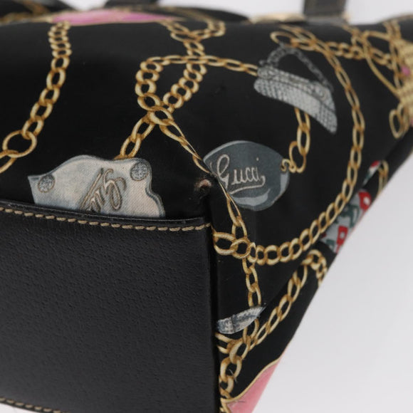 GUCCI Tote Bag Satin Black Gold 153361 Auth 162992