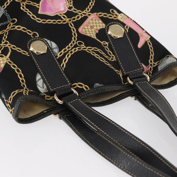 GUCCI Tote Bag Satin Black Gold 153361 Auth 162992