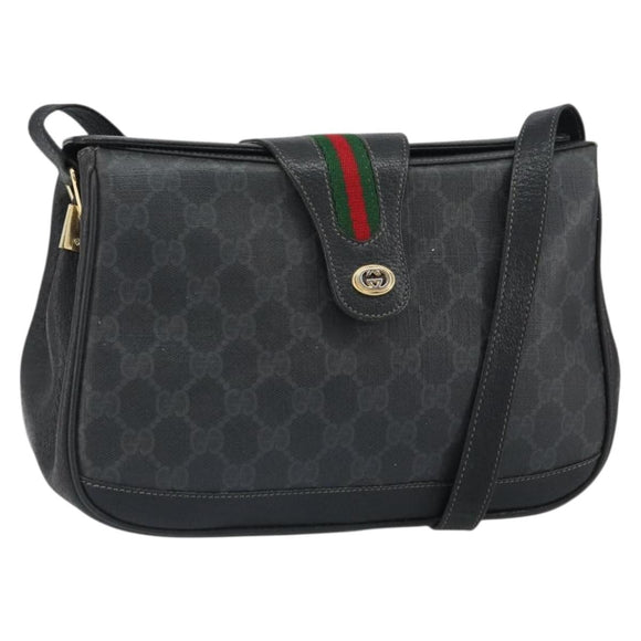 GUCCI GG Supreme Web Sherry Line Bag PVC Black Red 116 02 076 Auth 162995