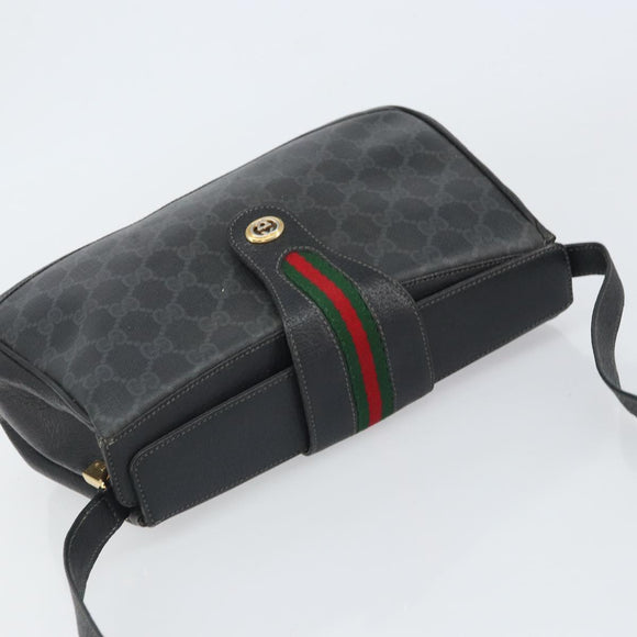 GUCCI GG Supreme Web Sherry Line Bag PVC Black Red 116 02 076 Auth 162995