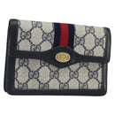GUCCI GG Supreme Sherry Line Pouch PVC Leather Navy Gold Auth 163015-1