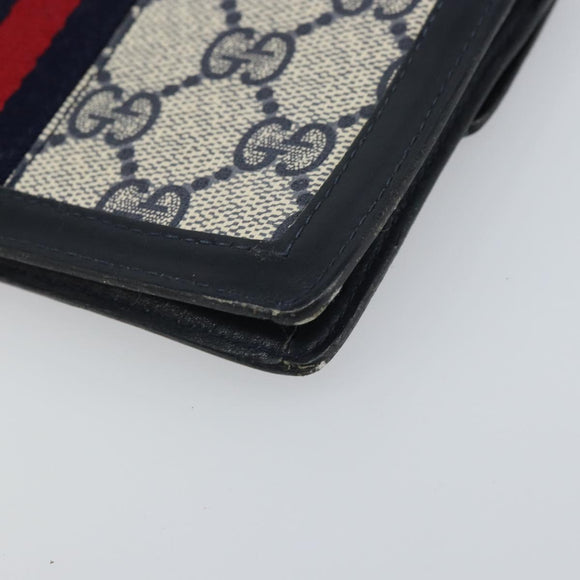 GUCCI GG Supreme Sherry Line Pouch PVC Leather Navy Gold Auth 163015