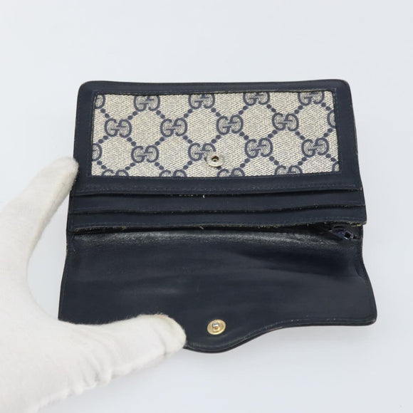 GUCCI GG Supreme Sherry Line Pouch PVC Leather Navy Gold Auth 163015