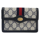 GUCCI GG Supreme Sherry Line Pouch PVC Leather Navy Gold Auth 163015-13