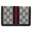 GUCCI GG Supreme Sherry Line Pouch PVC Leather Navy Gold Auth 163015-2