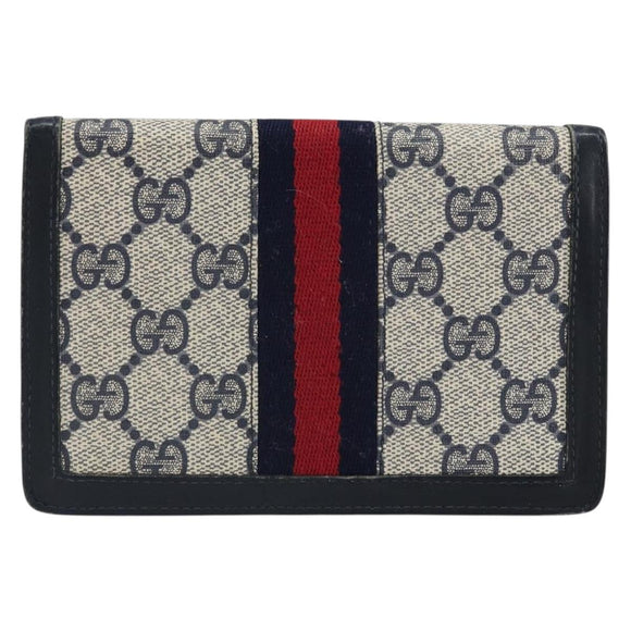 GUCCI GG Supreme Sherry Line Pouch PVC Leather Navy Gold Auth 163015