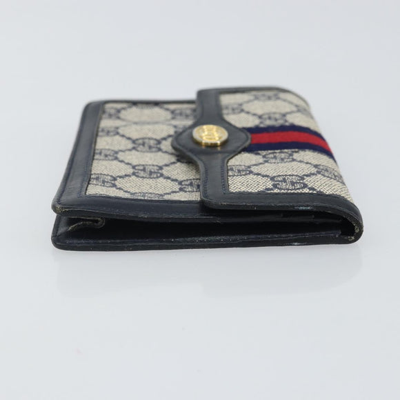 GUCCI GG Supreme Sherry Line Pouch PVC Leather Navy Gold Auth 163015