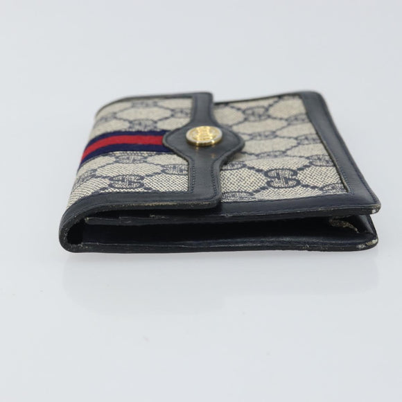 GUCCI GG Supreme Sherry Line Pouch PVC Leather Navy Gold Auth 163015