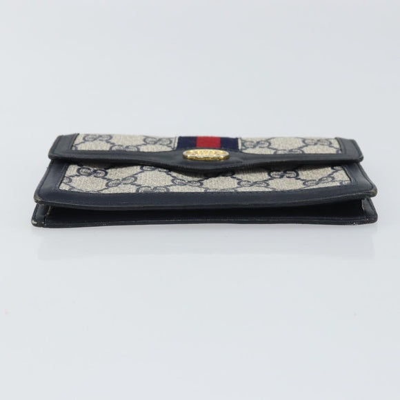 GUCCI GG Supreme Sherry Line Pouch PVC Leather Navy Gold Auth 163015