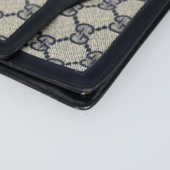 GUCCI GG Supreme Sherry Line Pouch PVC Leather Navy Gold Auth 163015