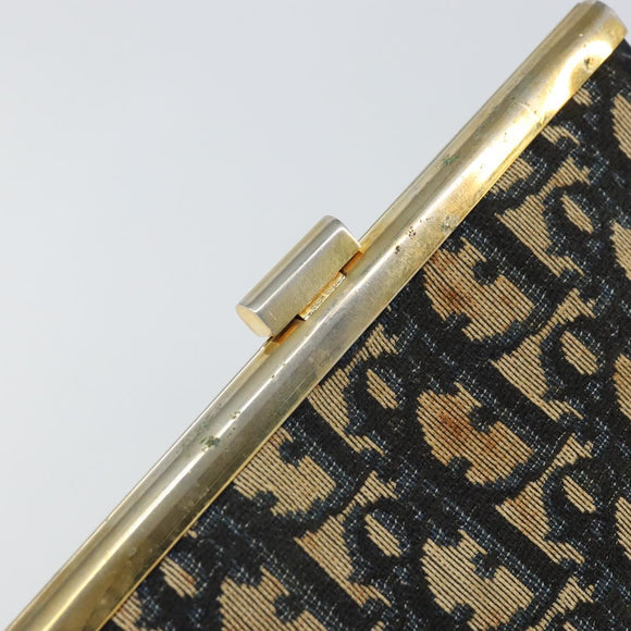 Christian Dior Trotter Canvas Pouch Navy Gold Auth 163016