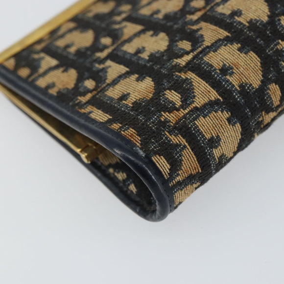 Christian Dior Trotter Canvas Pouch Navy Gold Auth 163016