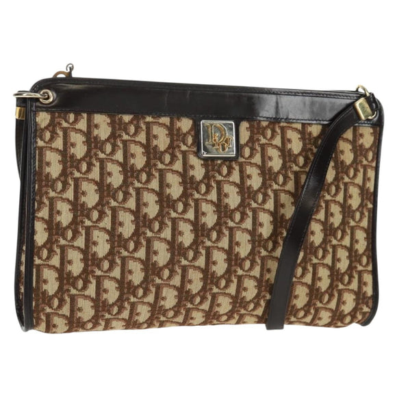 Christian Dior Trotter Canvas Shoulder Bag Beige Gold Auth 163022V