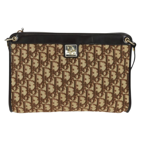 Christian Dior Trotter Canvas Shoulder Bag Beige Gold Auth 163022V