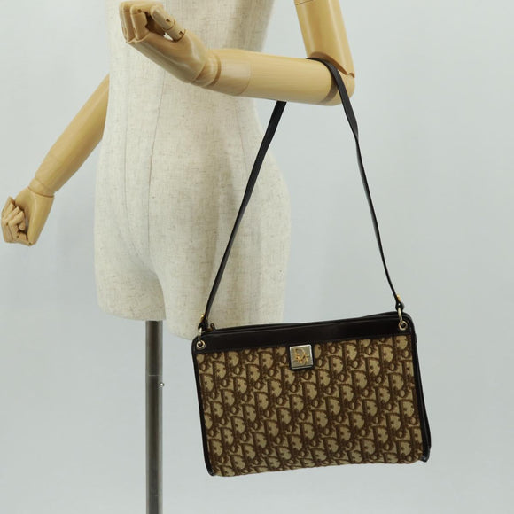 Christian Dior Trotter Canvas Shoulder Bag Beige Gold Auth 163022V