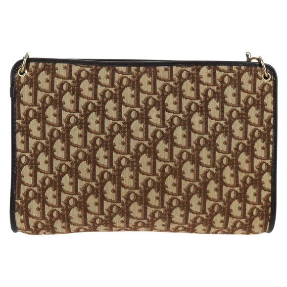 Christian Dior Trotter Canvas Shoulder Bag Beige Gold Auth 163022V