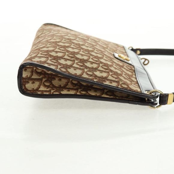 Christian Dior Trotter Canvas Shoulder Bag Beige Gold Auth 163022V