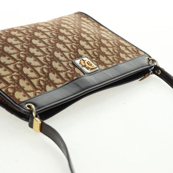 Christian Dior Trotter Canvas Shoulder Bag Beige Gold Auth 163022V