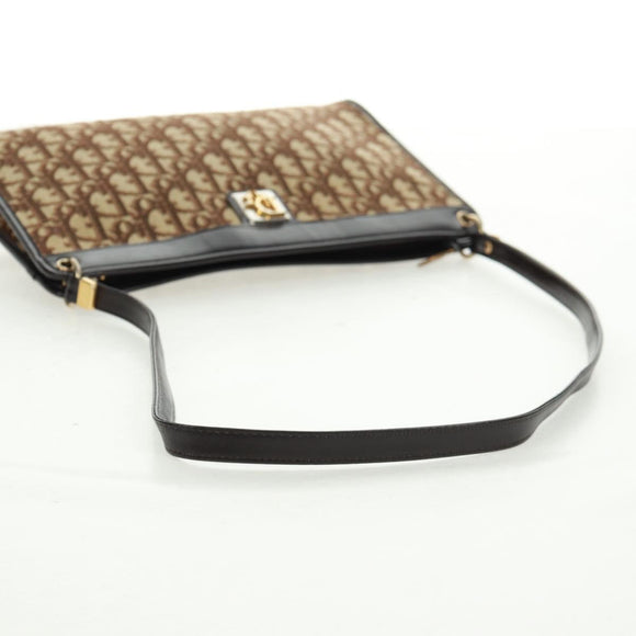 Christian Dior Trotter Canvas Shoulder Bag Beige Gold Auth 163022V