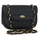 BALLY Quilted Chain Shoulder Bag Leather Black Gold Auth 163023-1
