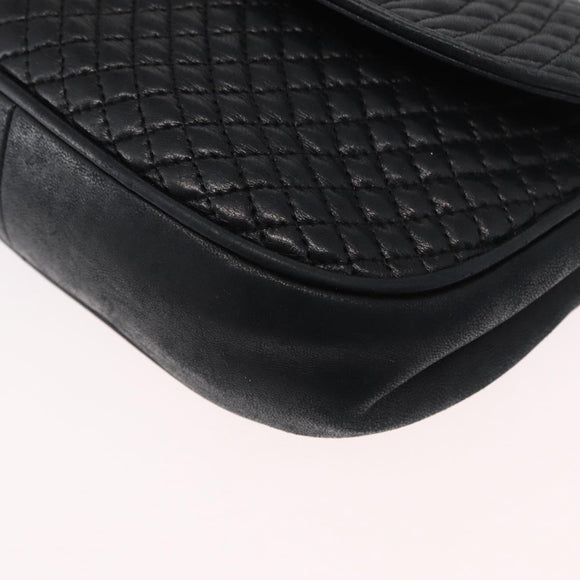 BALLY Quilted Chain Shoulder Bag Leather Black Gold Auth 163023