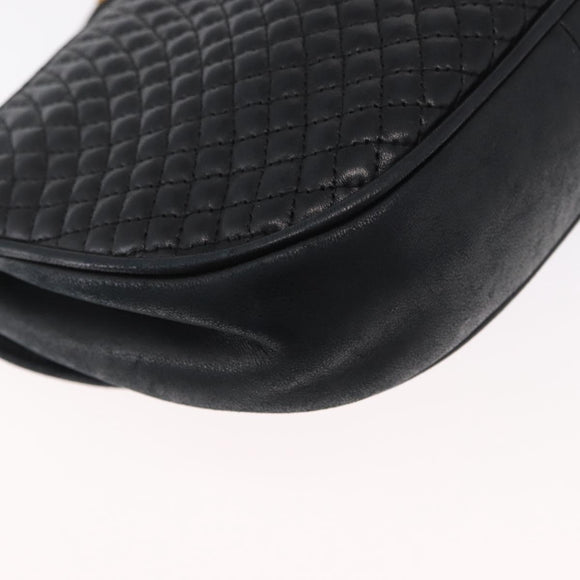 BALLY Quilted Chain Shoulder Bag Leather Black Gold Auth 163023