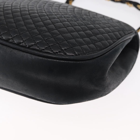 BALLY Quilted Chain Shoulder Bag Leather Black Gold Auth 163023