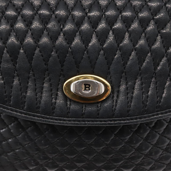 BALLY Quilted Chain Shoulder Bag Leather Black Gold Auth 163023