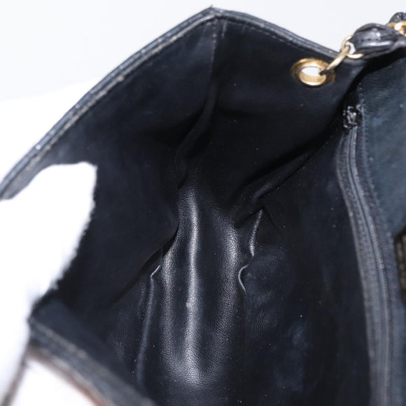 BALLY Quilted Chain Shoulder Bag Leather Black Gold Auth 163023