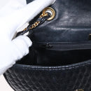 BALLY Quilted Chain Shoulder Bag Leather Black Gold Auth 163023-21