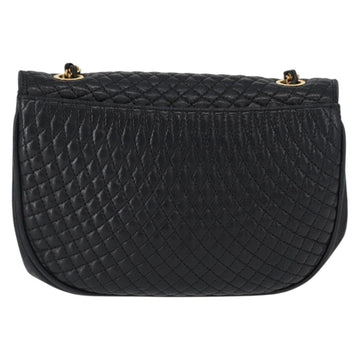 BALLY Quilted Chain Shoulder Bag Leather Black Gold Auth 163023 - 0
