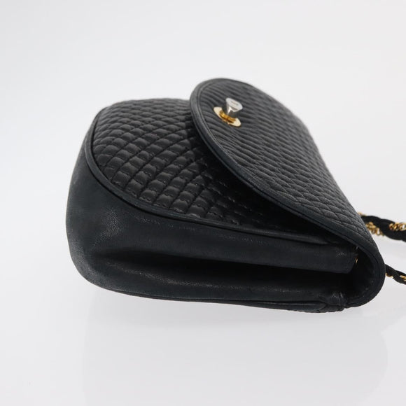 BALLY Quilted Chain Shoulder Bag Leather Black Gold Auth 163023