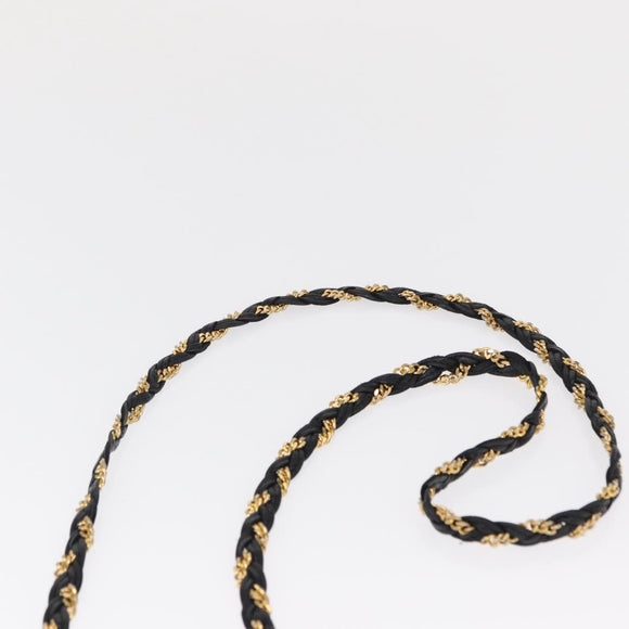 BALLY Quilted Chain Shoulder Bag Leather Black Gold Auth 163023