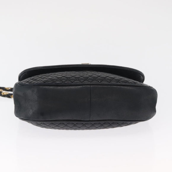 BALLY Quilted Chain Shoulder Bag Leather Black Gold Auth 163023
