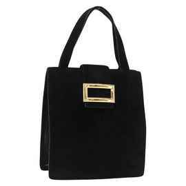 PRADA Hand Bag Suede Black Gold Auth 163031