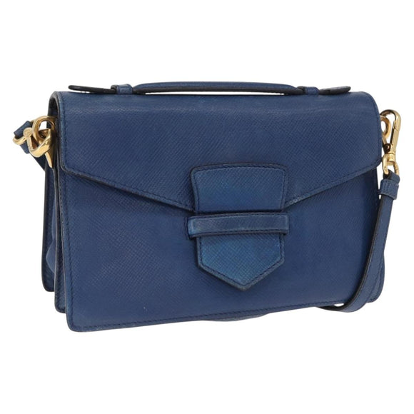 PRADA Hand Bag Safiano leather 2way Blue Gold Auth 163032