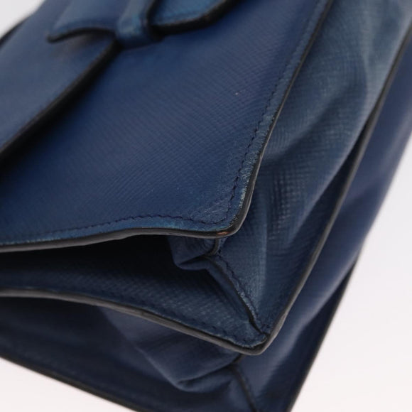 PRADA Hand Bag Safiano leather 2way Blue Gold Auth 163032