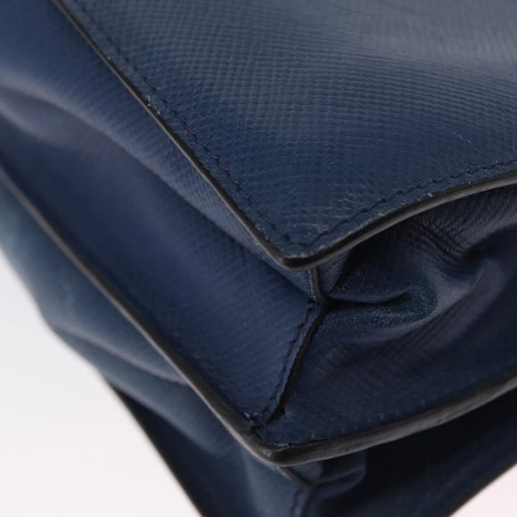 PRADA Hand Bag Safiano leather 2way Blue Gold Auth 163032