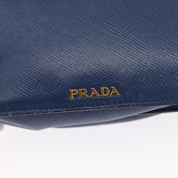 PRADA Hand Bag Safiano leather 2way Blue Gold Auth 163032