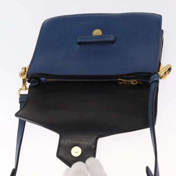 PRADA Hand Bag Safiano leather 2way Blue Gold Auth 163032