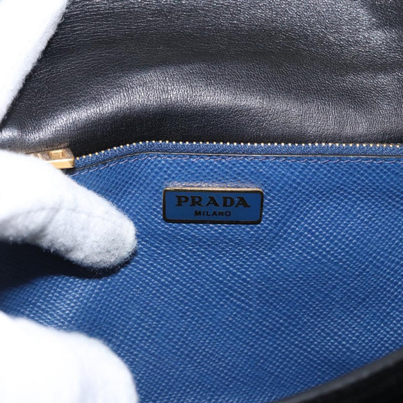 PRADA Hand Bag Safiano leather 2way Blue Gold Auth 163032