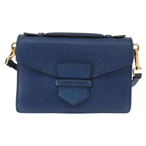PRADA Hand Bag Safiano leather 2way Blue Gold Auth 163032