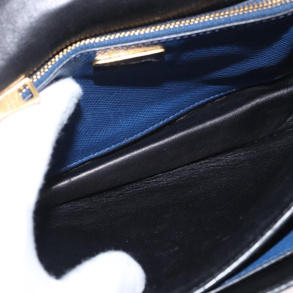 PRADA Hand Bag Safiano leather 2way Blue Gold Auth 163032