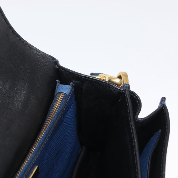 PRADA Hand Bag Safiano leather 2way Blue Gold Auth 163032