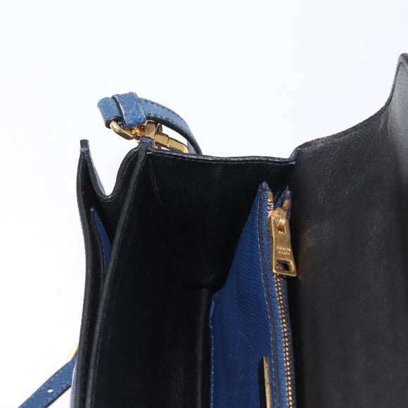 PRADA Hand Bag Safiano leather 2way Blue Gold Auth 163032