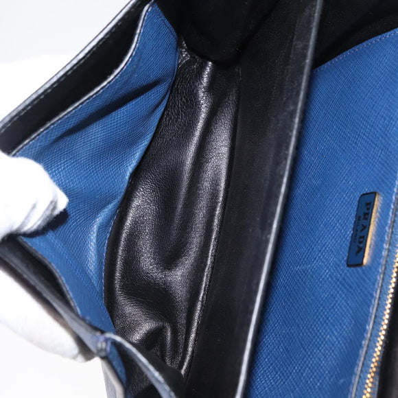 PRADA Hand Bag Safiano leather 2way Blue Gold Auth 163032