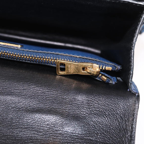 PRADA Hand Bag Safiano leather 2way Blue Gold Auth 163032